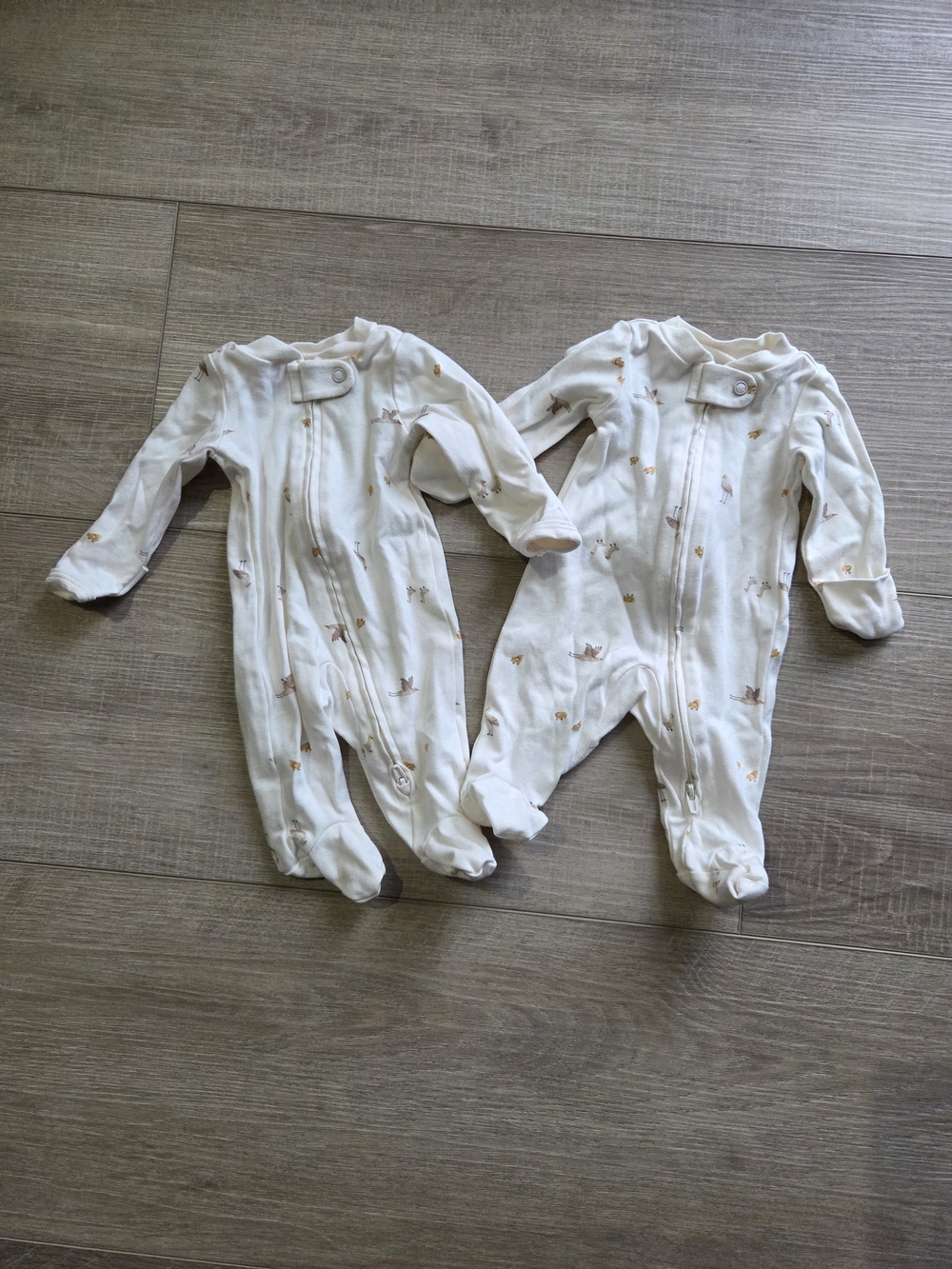 Carter's Cream Footed Baby Onesies with Tiny Animal Print - Pair - Preemie